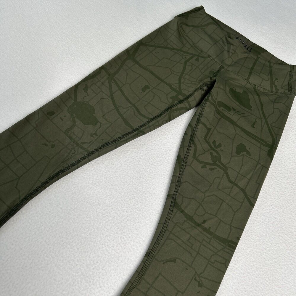 Nobull Women's Size XS Cropped Leggings Allover Map Print Green
